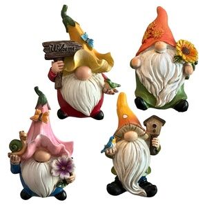 Resin Flower Gnome Figure (set of 4) Garden Decor